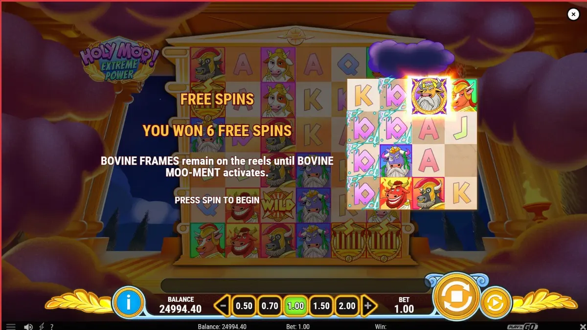 Tampilan visual slot Holy Moo! Extreme Power dengan karakter dewa sapi